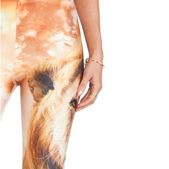 NEW WOLF We Are Handsome Australia Leggings Gold Boho Shiny Animal RARE S - Picture 13 of 15